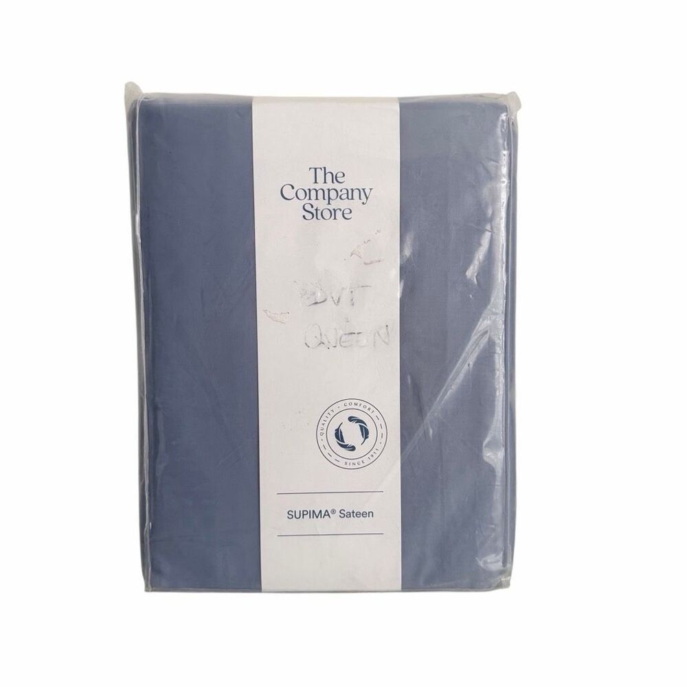 New Company Store Legend Hotel Supima Cotton Sateen Duvet Cover Blue Dusk Queen